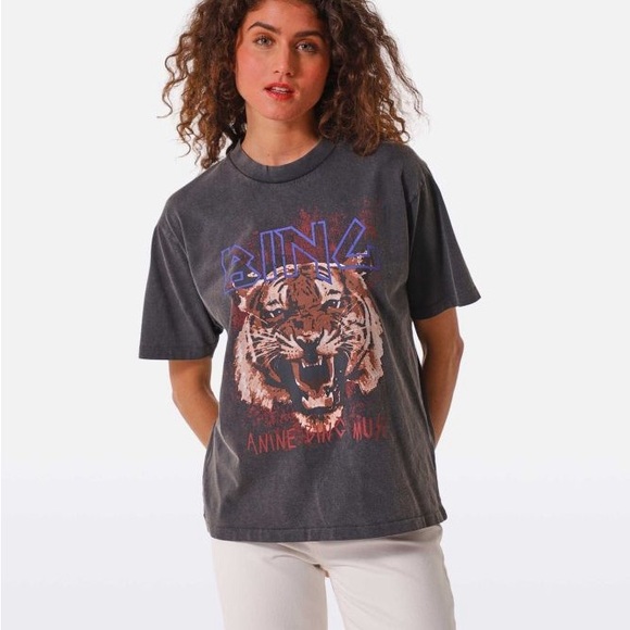 Anine Bing Tiger Charcoal Gray T-Shirt XS - Picture 2 of 5
